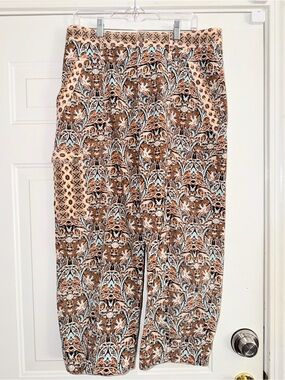 Anthropologie boho tapestry print cropped wide leg pants size 14